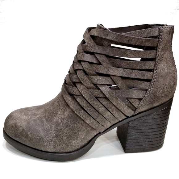 Shoes - New Gray Distress Straps Booties Ankle Boots 6.5